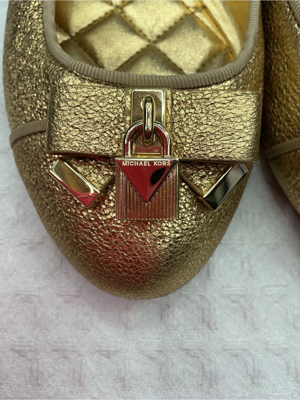 Michael Kors Gold Metallic Quilted Ballet Flats with Bow - Picture 5 of 10